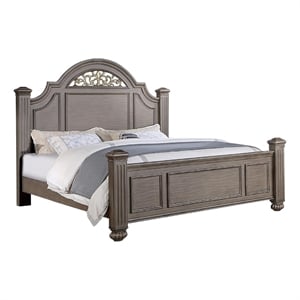 Pemberly Row California King Bed with Carved Floral Arched Headboard in Gray