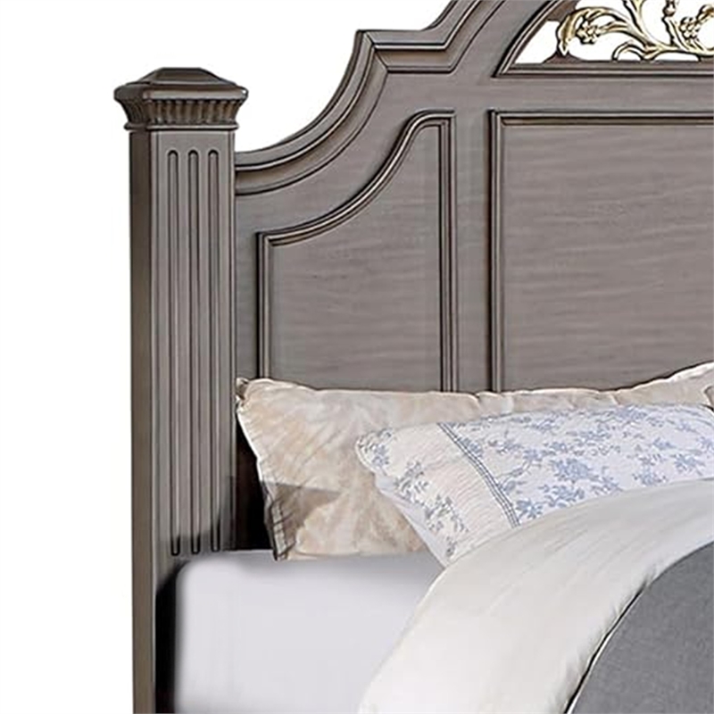 Pemberly Row California King Bed with Carved Floral Arched Headboard in Gray