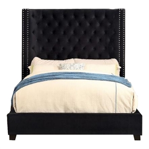 Pemberly Row Queen Bed with Wingback Headboard and Nailhead Trim in Black