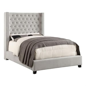 Pemberly Row King Bed with Wingback Headboard and Nailhead Trim in Ivory