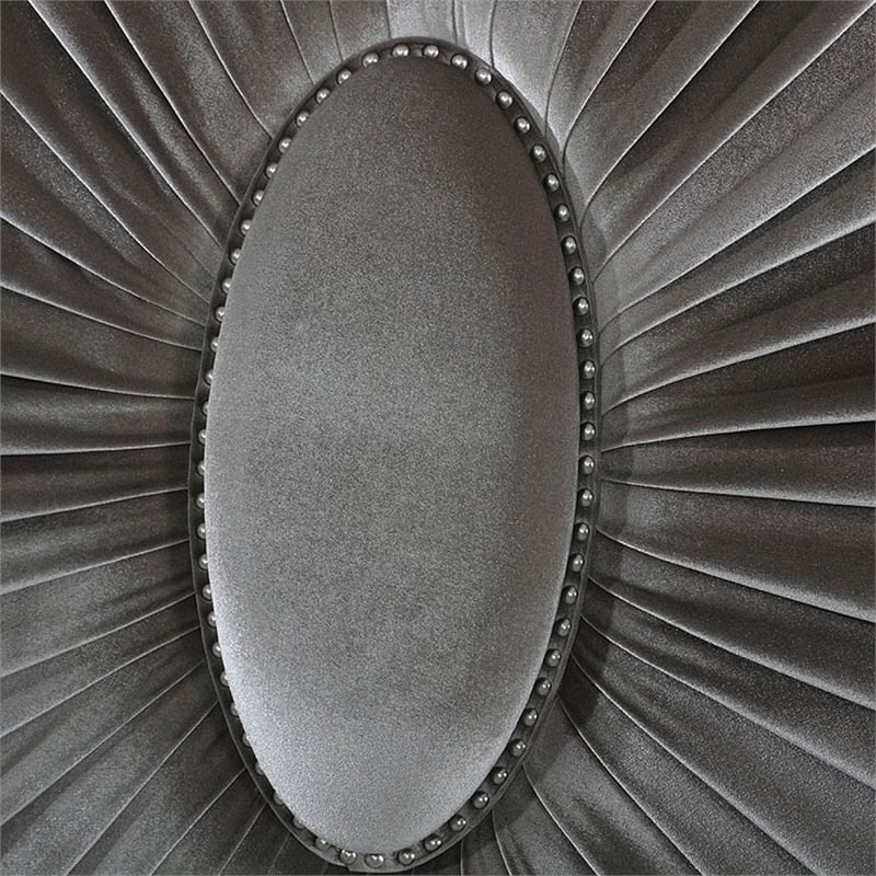 Pemberly Row California King Bed with Gray Pleated Velvet in Silver
