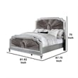 Pemberly Row King Bed with Gray Pleated Velvet Upholstery in Silver