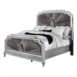 Pemberly Row Queen Bed with Gray Pleated Velvet Upholstery in Silver