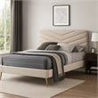 Pemberly Row King Bed with Chevron Tufted Headboard in Beige Flannelette