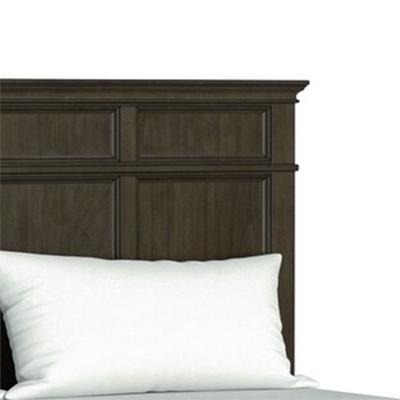 Pemberly Row Queen Bed with Crown Molding Headboard in Rustic Gray