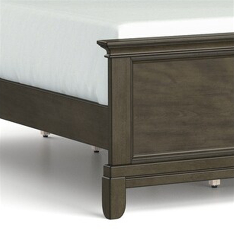 Pemberly Row Queen Bed with Crown Molding Headboard in Rustic Gray