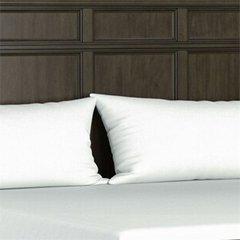 Pemberly Row Queen Bed with Crown Molding Headboard in Rustic Gray