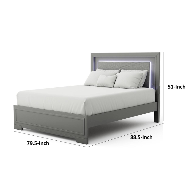 Pemberly Row California King Bed with LED Panel Headboard in Metallic Gray