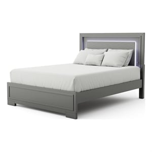 Pemberly Row California King Bed with LED Panel Headboard in Metallic Gray