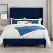 Pemberly Row King Bed with Wingback Headboard in Navy Blue Velvet