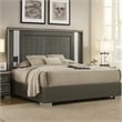 Pemberly Row King Bed with LED Headboard and Leaf Molding in Dark Gray