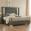 Pemberly Row Queen Bed with LED Headboard and Leaf Molding in Dark Gray