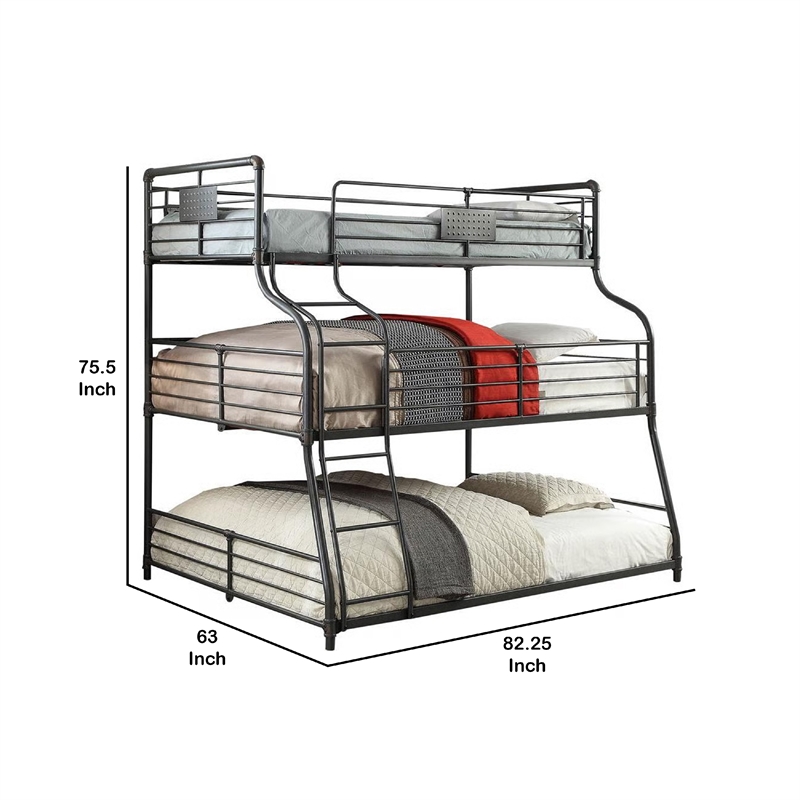 Pemberly Row Triple Bunk Bed Twin over Full over Queen in Black Metal
