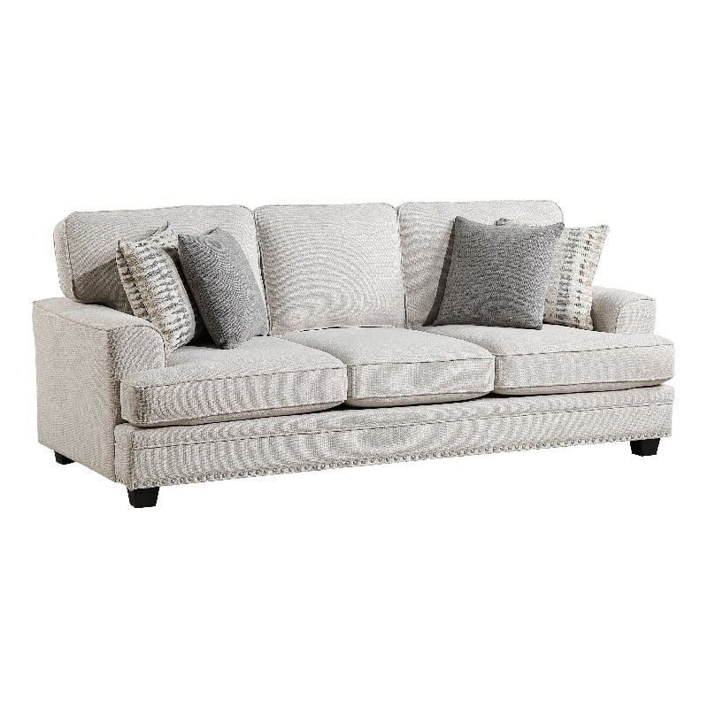 Pemberly Row 92 Inch Sofa with Nailhead Trim and 4 Pillows in Sand Brown