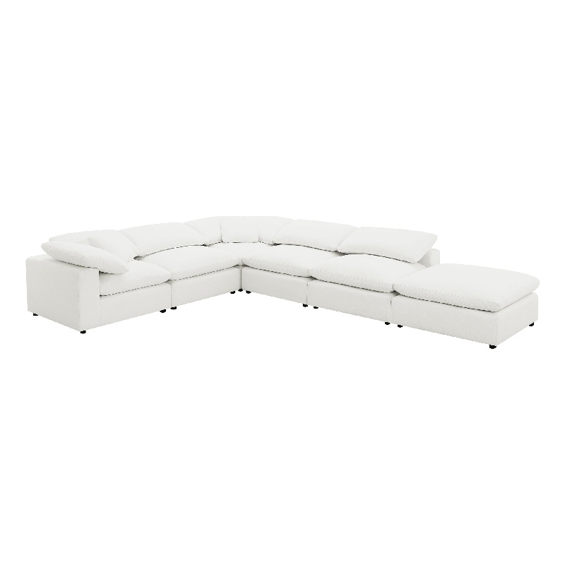 Pemberly Row 6 Piece Modular Sectional Sofa in Ivory White Boucle