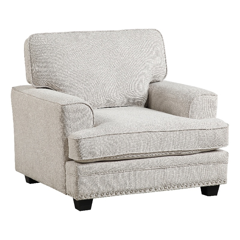 Pemberly Row Accent Armchair with Nailhead Trim in Sand Brown Chenille