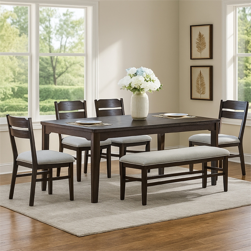 Pemberly Row 72 Inch Rectangular Dining Table with Tapered Legs in Oak Brown