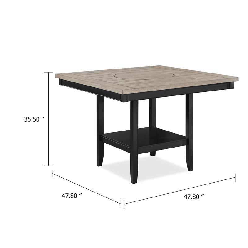 Pemberly Row 48 Inch Counter Height Dining Table with Lazy Susan in Gray