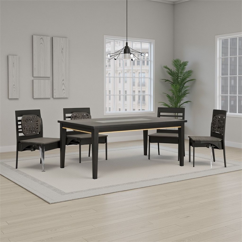 Pemberly Row 72 Inch Dining Table with Glass Top in Espresso Brown