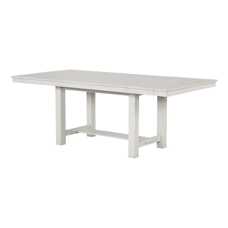 Pemberly Row Extendable Farmhouse Dining Table 60-84 Inch in Rustic White Oak