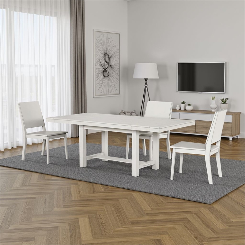 Pemberly Row Extendable Farmhouse Dining Table 60-84 Inch in Rustic White Oak