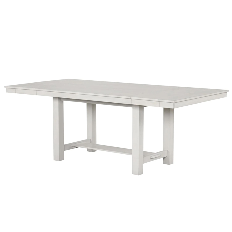 Pemberly Row Extendable Farmhouse Dining Table 60-84 Inch in Rustic White Oak