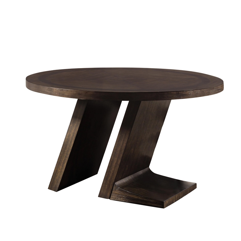 Pemberly Row 54 Inch Round Dining Table with Pedestal Legs in Espresso Brown