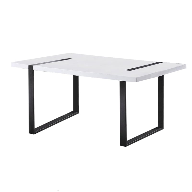 Pemberly Row 66 Inch Dining Table with High Gloss Top in White and Black