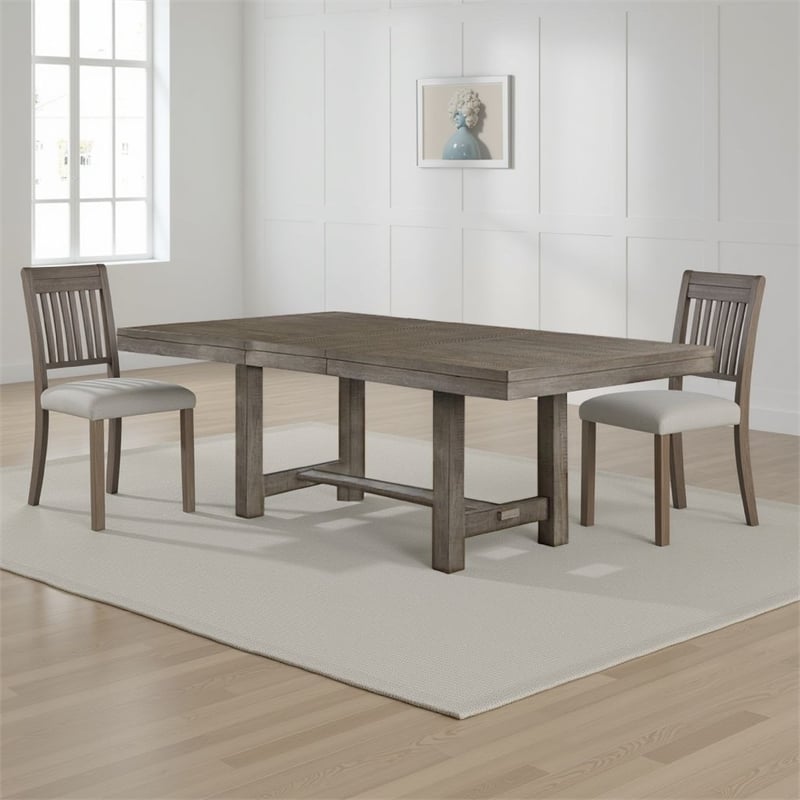 Pemberly Row 66-84 Inch Extendable Dining Table with Trestle Base in Gray