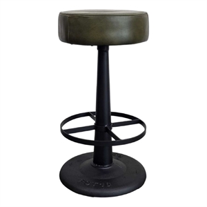 Pemberly Row Counter Height Stool with Round Green Leather Seat and Iron Base