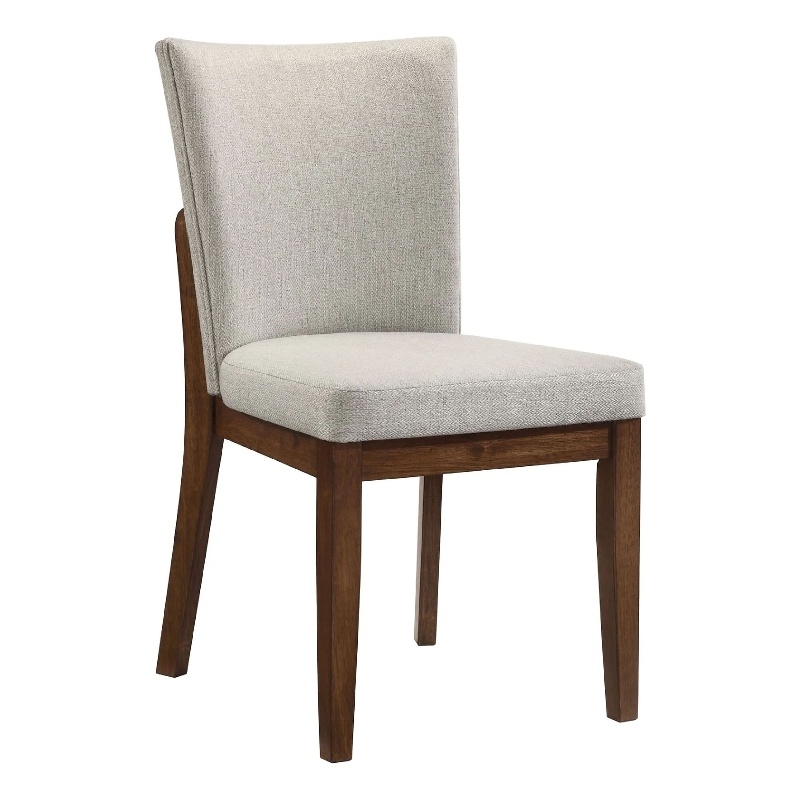 Pemberly Row Set of 2 Dining Chairs in Beige Fabric and Antique Brown Wood