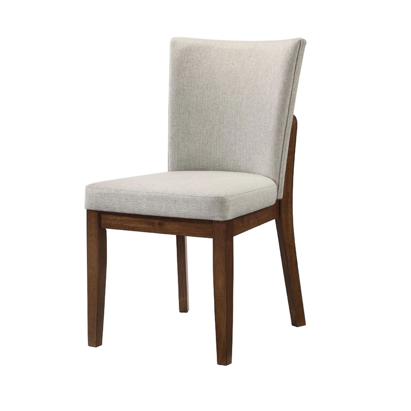 Pemberly Row Set of 2 Dining Chairs in Beige Fabric and Antique Brown Wood