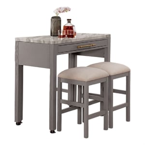Pemberly Row 3 Piece Counter Height Set with Faux Marble Top in White and Gray