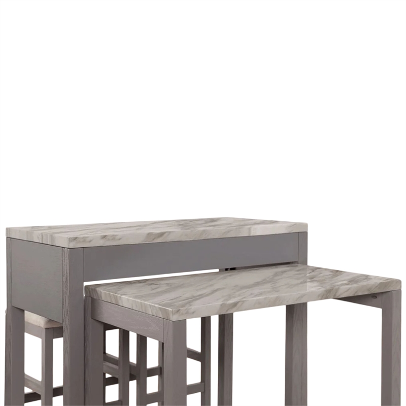Pemberly Row 3 Piece Counter Height Set with Faux Marble Top in White and Gray