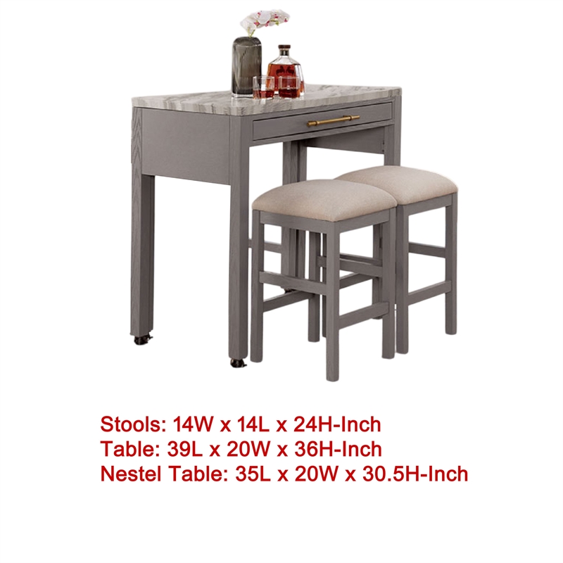 Pemberly Row 3 Piece Counter Height Set with Faux Marble Top in White and Gray