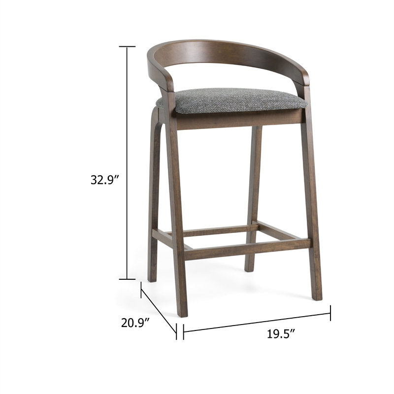 Pemberly Row Set of 2 Counter Stools in Gray Fabric and Wenge Brown Wood