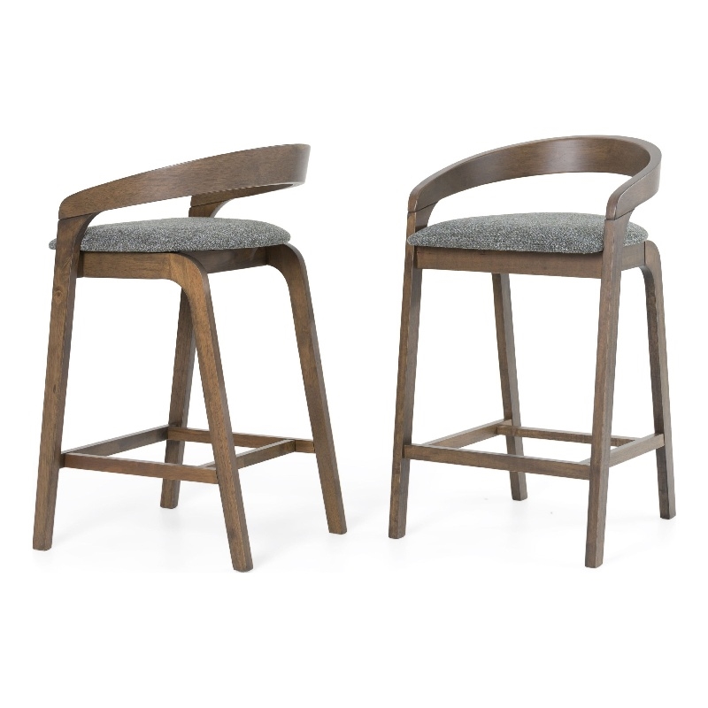 Pemberly Row Set of 2 Counter Stools in Gray Fabric and Wenge Brown Wood
