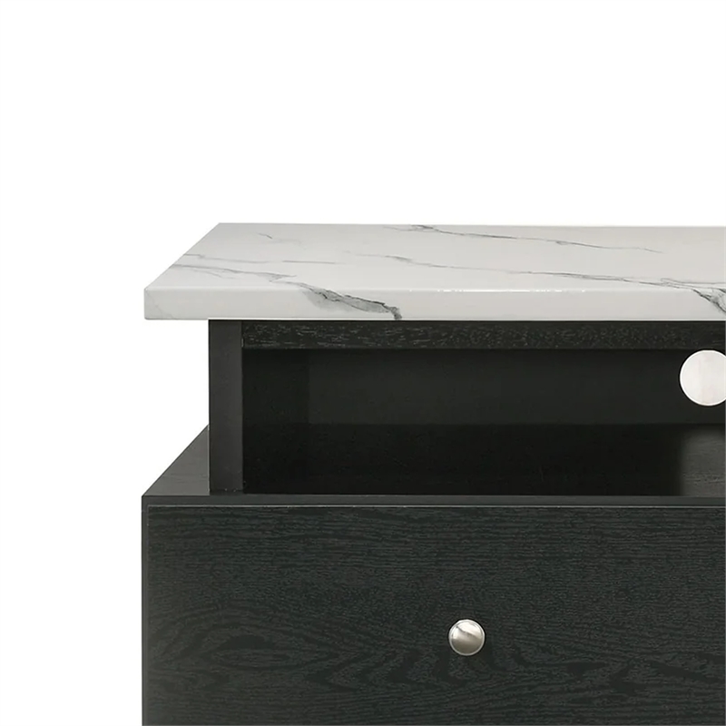 Pemberly Row 71 Inch TV Stand Media Cabinet with Drawers in White and Black