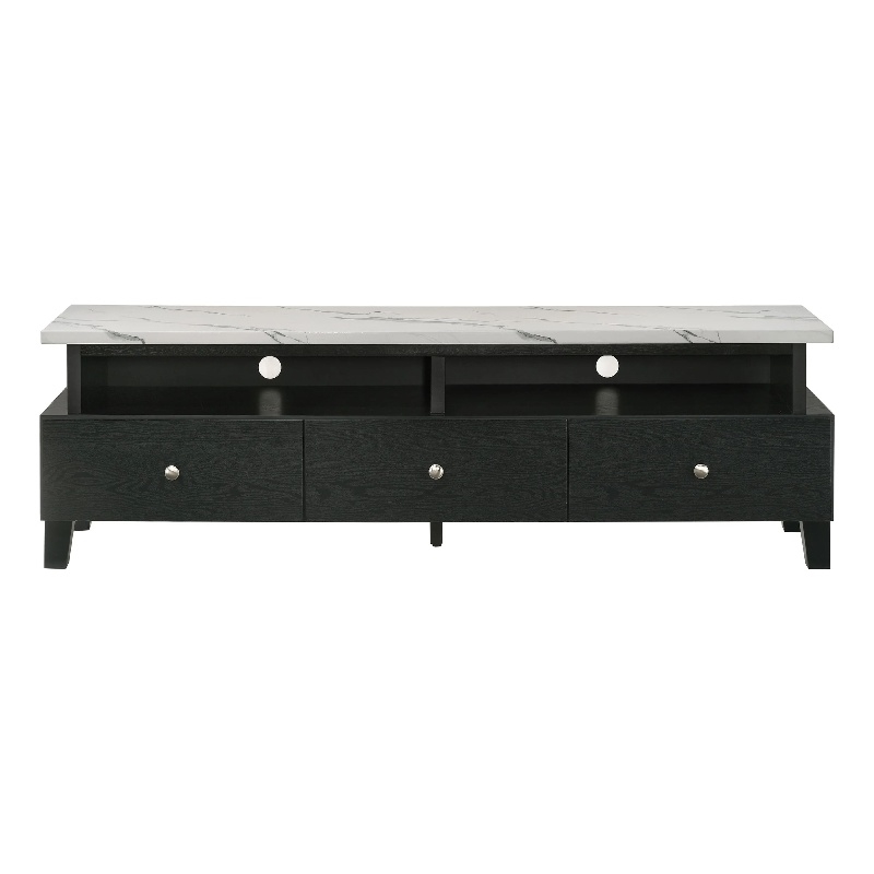 Pemberly Row 71 Inch TV Stand Media Cabinet with Drawers in White and Black