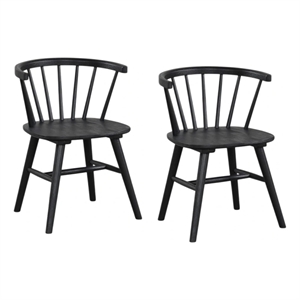 Pemberly Row Set of 2 Spindle Back Dining Chairs in Black Wood