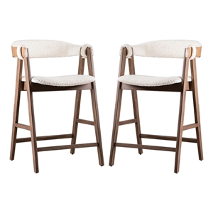 Pemberly Row Set of 2 Counter Stools in Walnut Brown with Beige Boucle