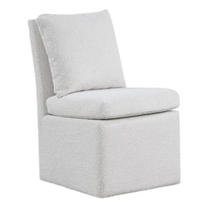 Pemberly Row Barrel Dining Chair with Caster Wheels in White Boucle