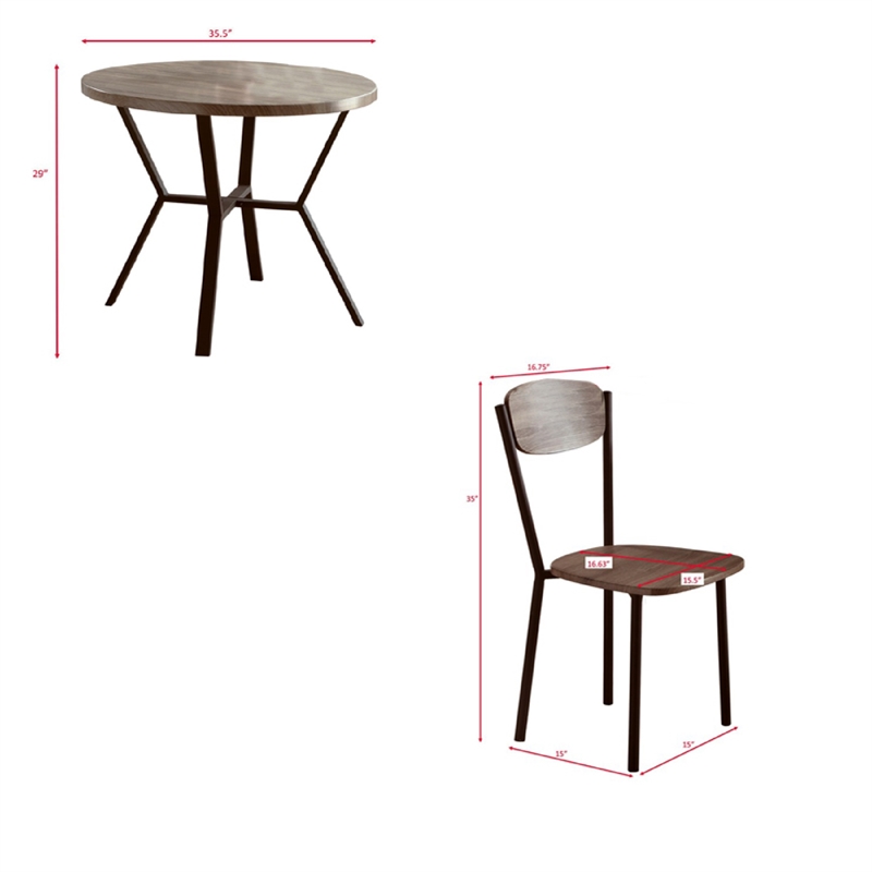 Pemberly Row 5 Piece Dining Set with Round Table in Graywash and Black