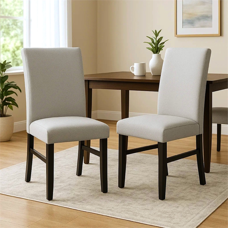 Pemberly Row Set of 2 Dining Chairs in Black Wood with Dove Gray Fabric