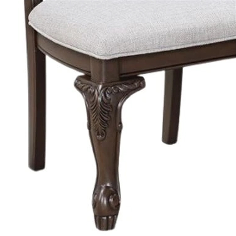 Pemberly Row Set of 2 Traditional Dining Chairs in Beige Linen and Coffee Brown