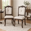 Pemberly Row Set of 2 Traditional Dining Chairs in Beige Linen and Coffee Brown