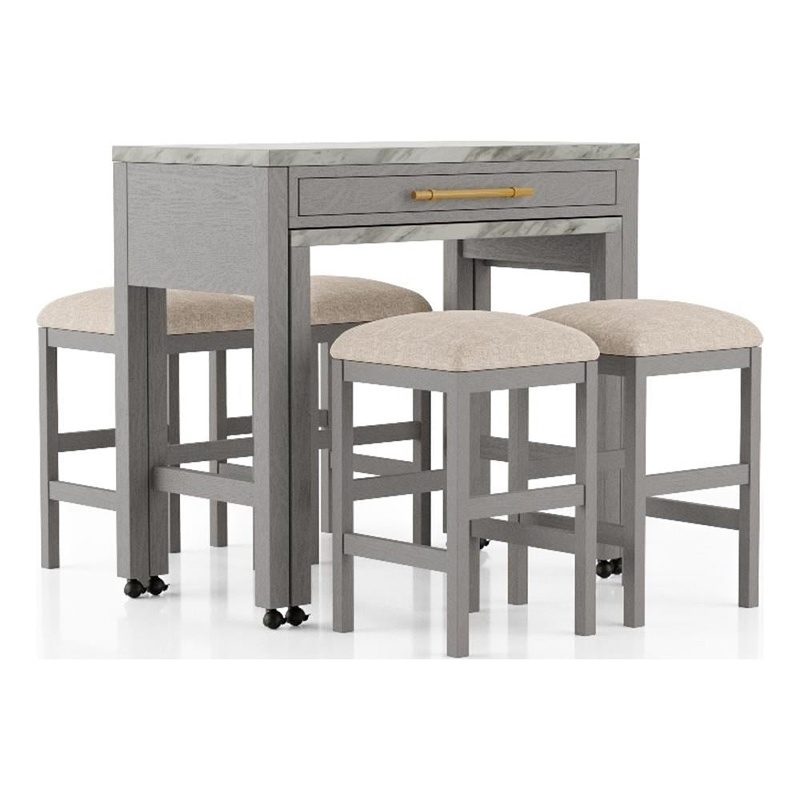 Pemberly Row 5 Piece Counter Height Set with Faux Marble Top in White and Gray
