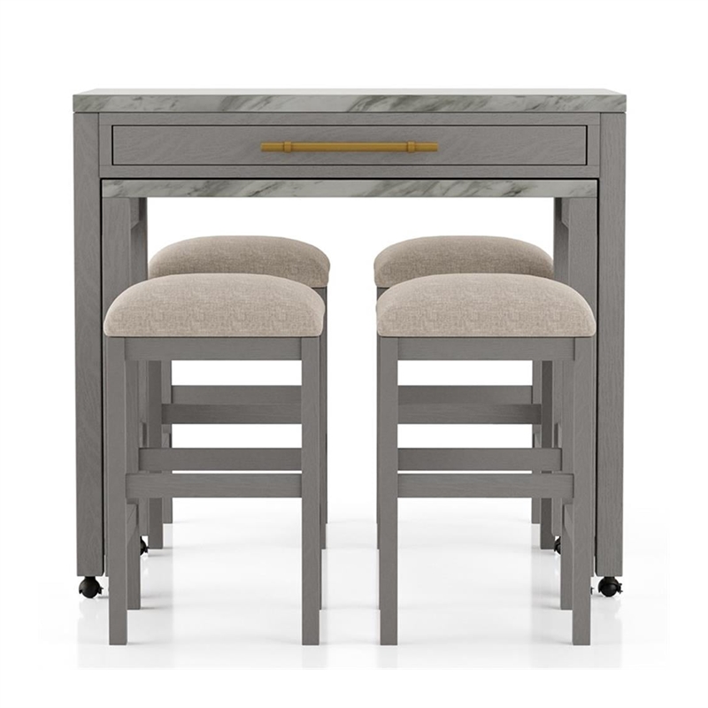 Pemberly Row 5 Piece Counter Height Set with Faux Marble Top in White and Gray