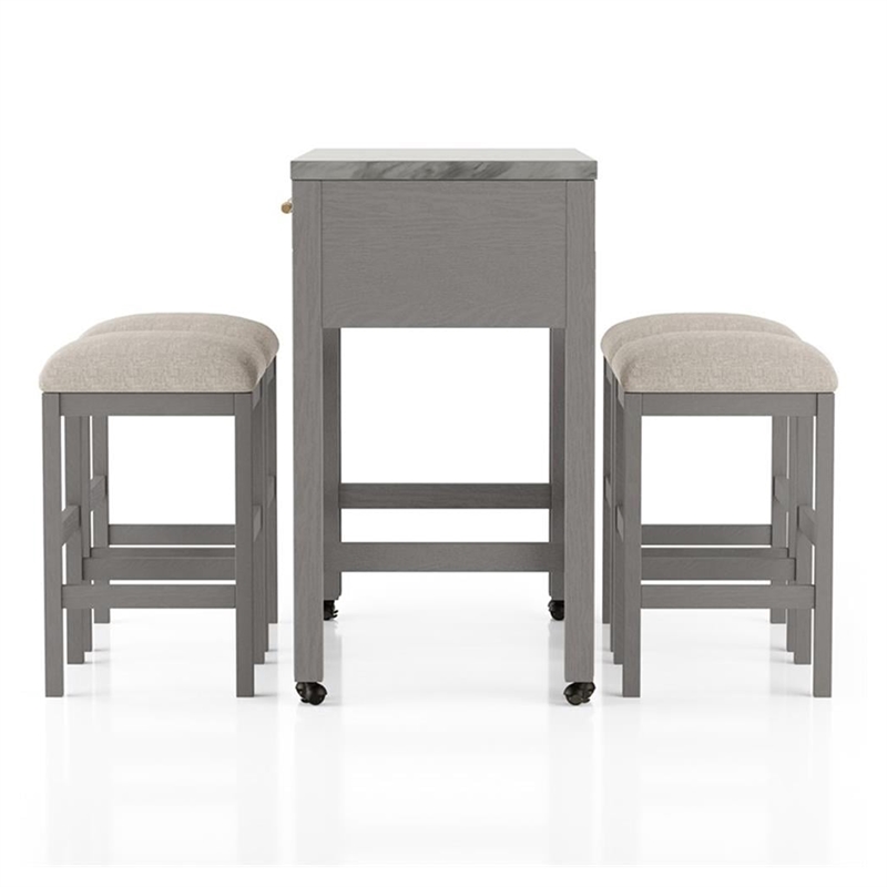 Pemberly Row 5 Piece Counter Height Set with Faux Marble Top in White and Gray