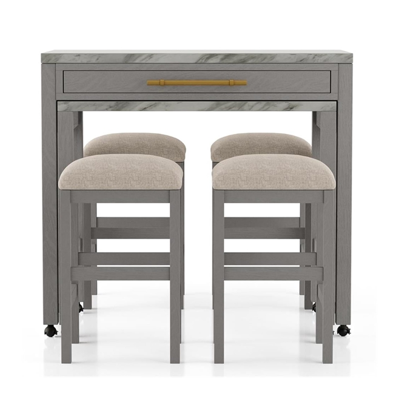 Pemberly Row 5 Piece Counter Height Set with Faux Marble Top in White and Gray